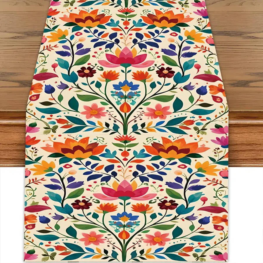 Vibrant Floral Table Runner - 179.83cm x 35.05cm, Home Decor for Dining Tables
