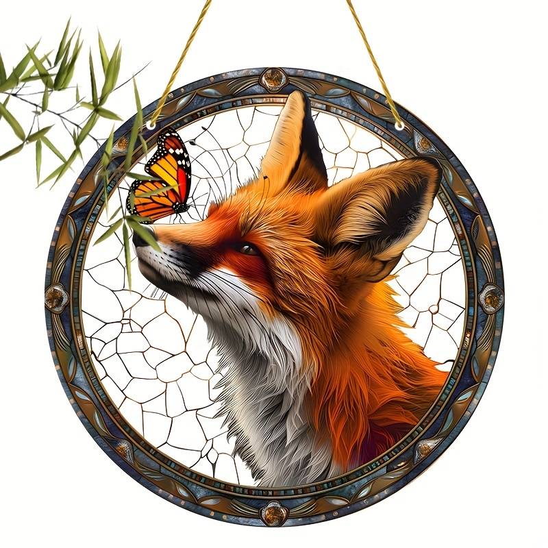 1pc 2D Flat  Charming Fox Light Trap Stained-glass Window Hangings Perfect for Autumn and Cou