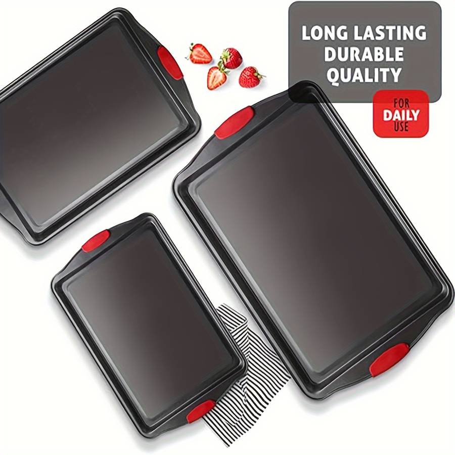 3-Piece Premium Non-Stick Metal Bakeware Set Durable Carbon Steel Heat Resistant Easy-Relea