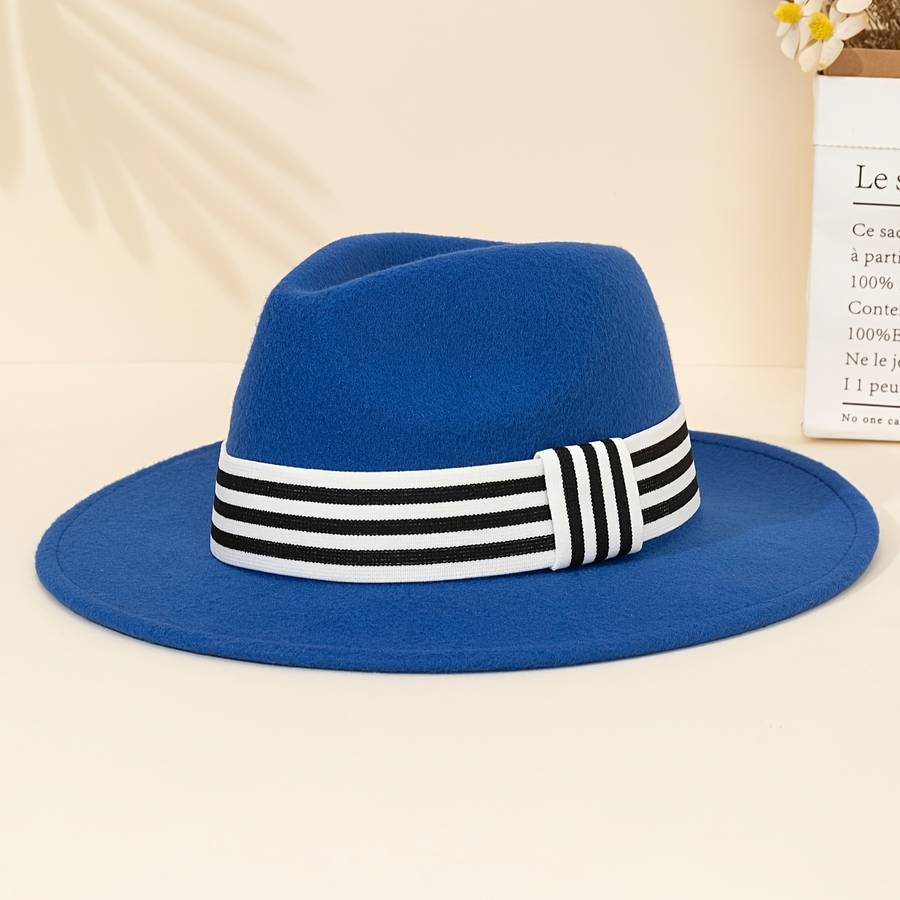 Retro Fashion Jazz Fedora Hat With Striped Woven Band 100% Polyester Lightweight Imitation
