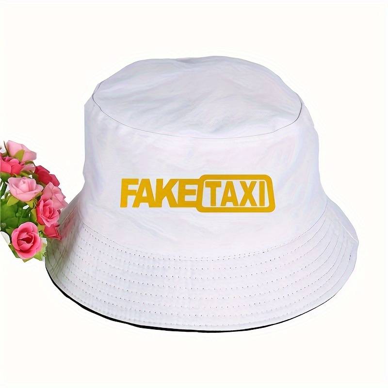 1pc Chic Fake Taxi Print Bucket Hat for Women High-Quality Cotton Blend Sun Protection Non-Stre