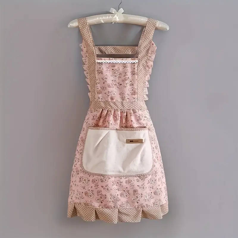 1pc Chic Floral Lace Princess Apron with Hand Wipe Pocket Waterproof Oil-Resistant Perfect for Kitch