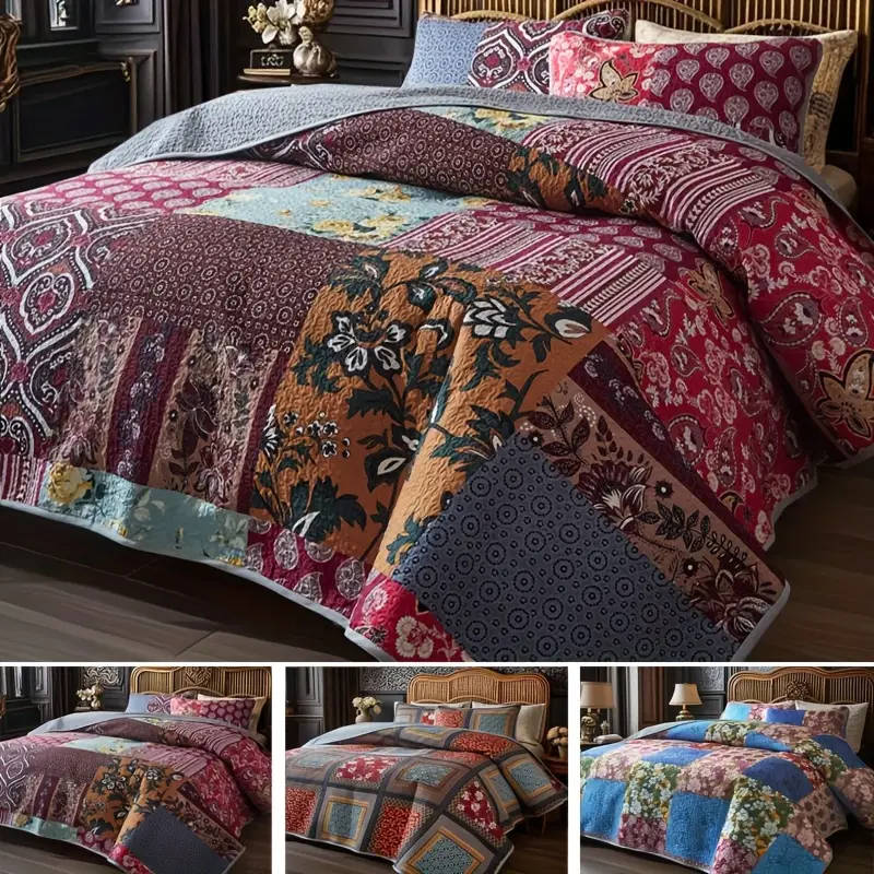 Patchwork Floral European Style Thin Bedspread Set 173cm*229cm