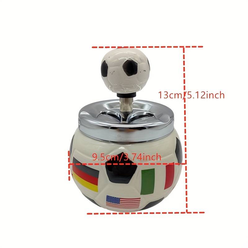 1pc Vintage Soccer-Themed Ceramic Ashtray with Ball and Flag Design Ideal for Home Bar Hotel K