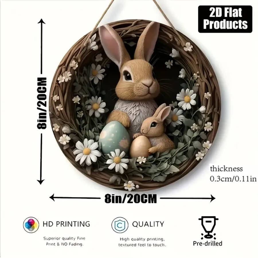 1 Piece Bohemian Easter Bunny Wall Art With Daisy Wreath
