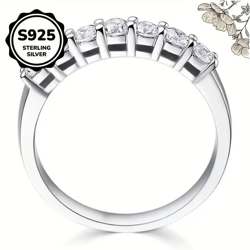 Classic 925 Sterling Silver, Inlaid Synthetic Zirconia Eternity Ring