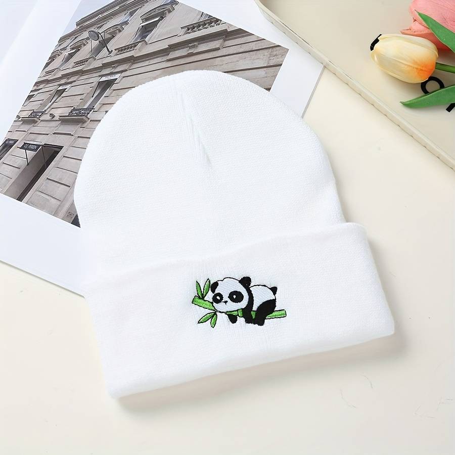 1pc Acrylic Stretchy Skull Beanie Hat Panda Embroidery Knit Beanie Hat for Men and Women Acrylic