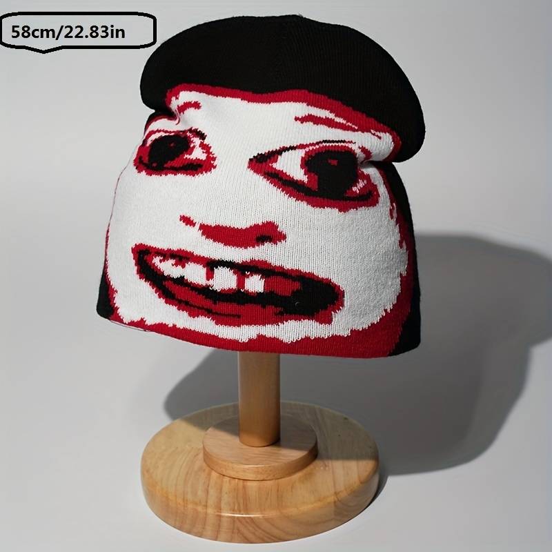 1pc Trendy Knit Beanie with Unique Big Eyes Mouth Design Stretch Fit Lightweight for Fall Wint