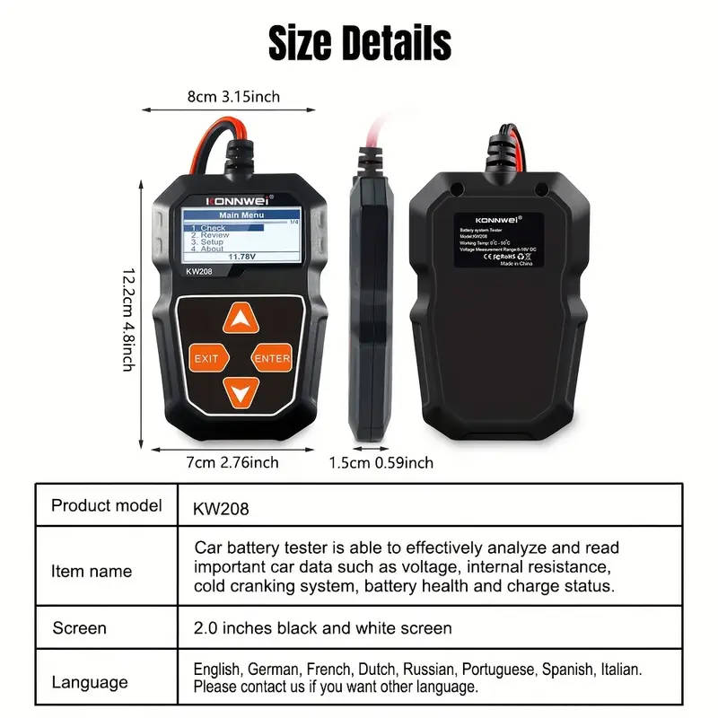 KONNWEI KW208 12V Car Battery Tester