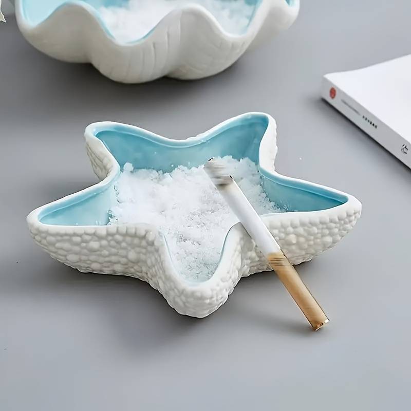 1pc Ocean-Themed Ceramic Starfish Ashtray Handcrafted Nautical Decor with Realistic Sea Textur