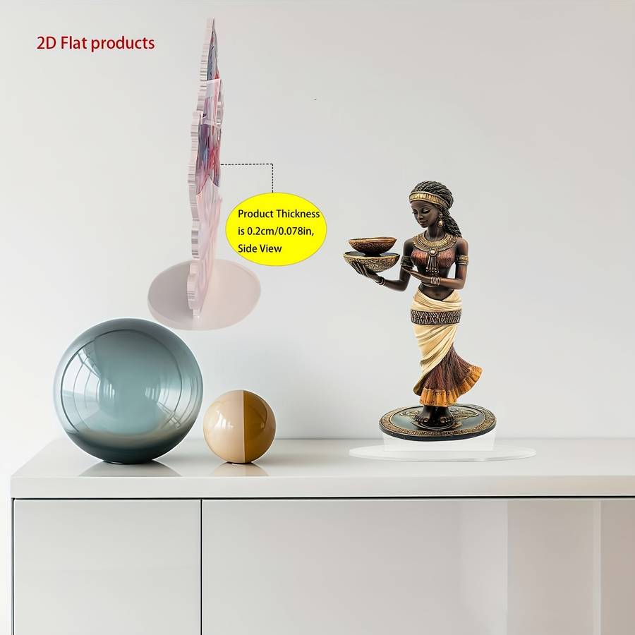 1pc 2D Flat  Elegant Bohemian African Lady Statue with Golden Accents  Acrylic Crystal Decoration In