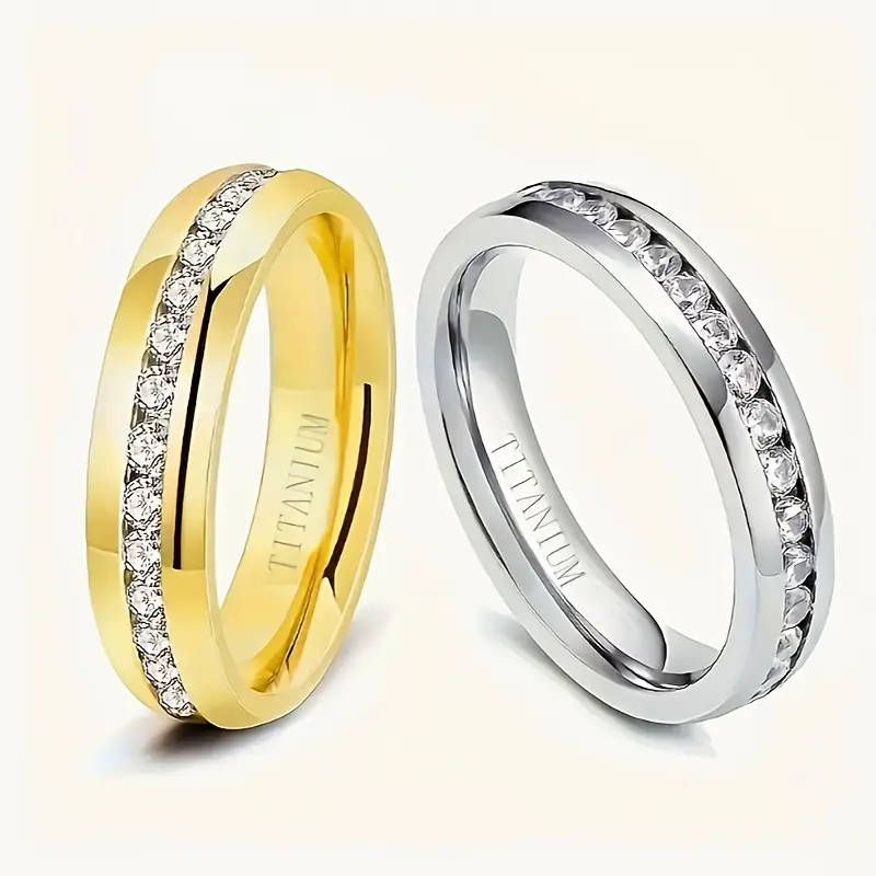 2 Piece Hip-Hop Style Titanium Steel Ring, Synthetic Cubic Zirconia