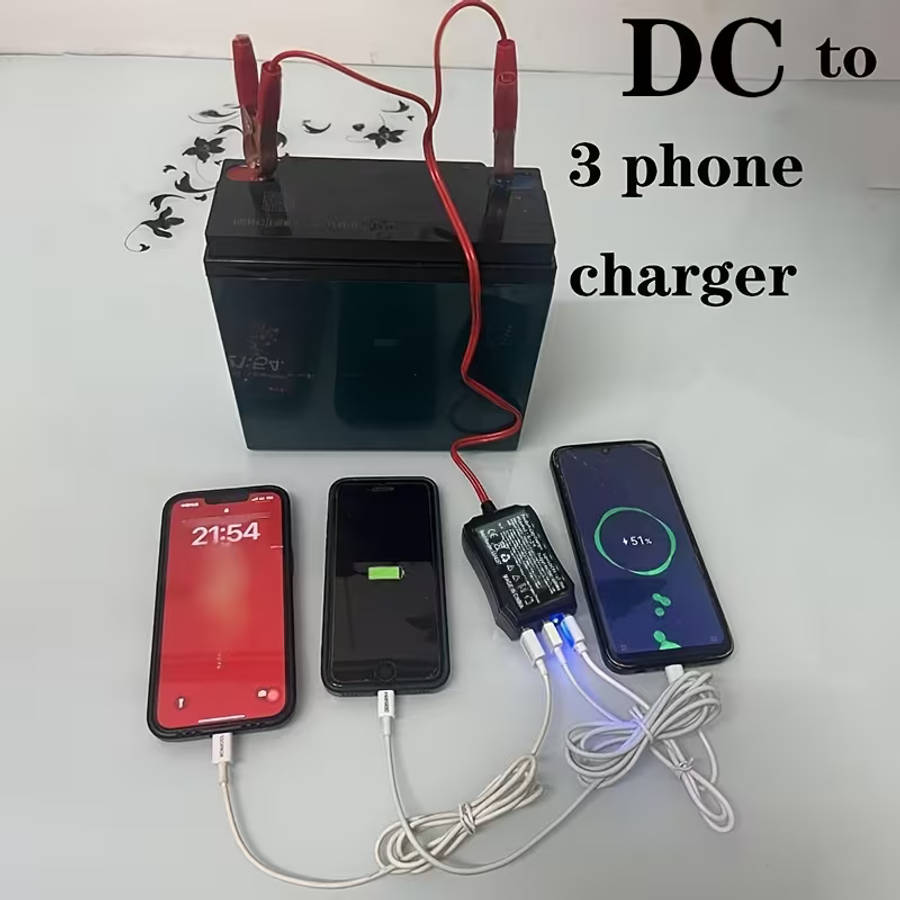 3USB Ports 8V To 24V Battery Converter With Alligator Clip Charger