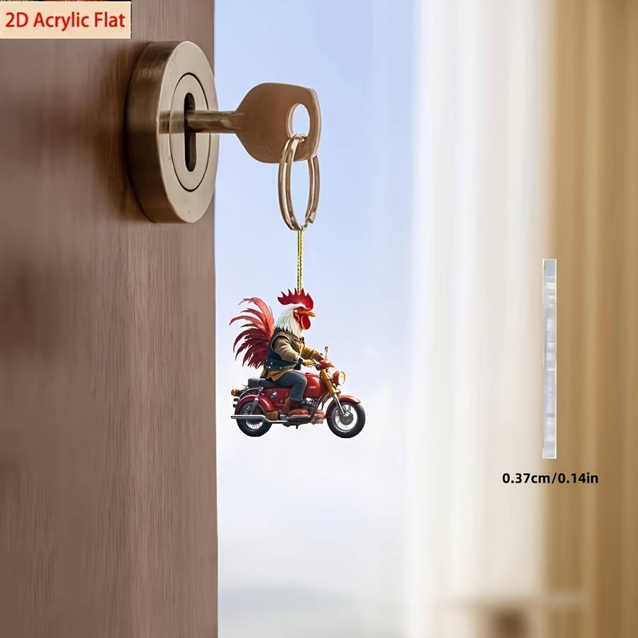 1pc 2D Flat    Acrylic Chicken Motorcycle Decoration Universal Holiday Decor No Electr
