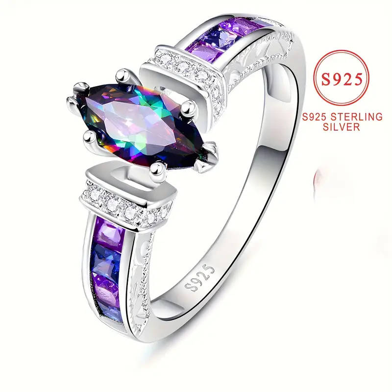 925 Silver Horse-Shaped Colorful Cubic Synthetic Zirconia Ring