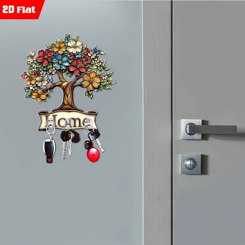 A 2D Flat Acrylic Tree of Life Creative Wall Hook And Key Holder Self-Adhesive Hook Suitable for S