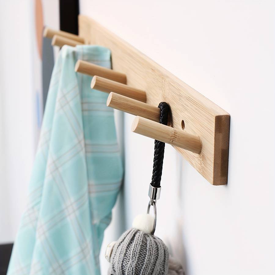 Wall-Mounted Coat Racks Bamboo Clothes Towel Hat Handbags Key Coat Hooks for Living Room Bedroom Ent