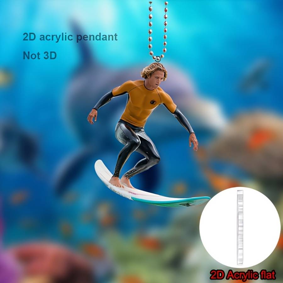 2D Flat Vibrant Surfing Acrylic Pendant Ocean-Themed Car Mirror Charm Backpack Keychain De