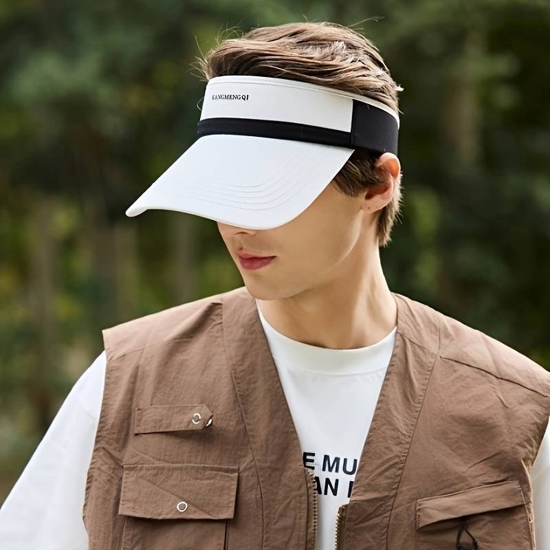 1pc Unisex Adjustable Sun Visor Hat with Breathable Design Black White Striped Open-Top Cap for