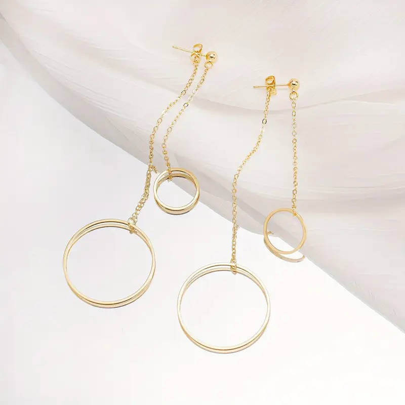 Double Ring Pendant with Long Chain Earrings