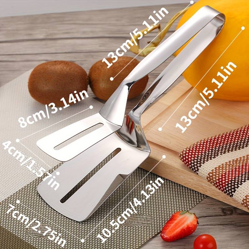 1pc Stainless Steel Non-stick 1pc Fish Fryer Tongs Food Tongs Fish Tongs Steak Spatula Kitchen To