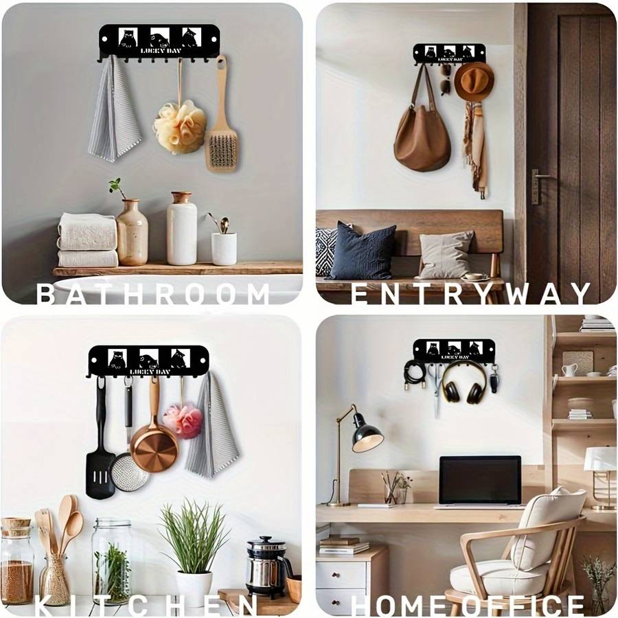 1pc Cute Three Kittens Multifunctional Hook Key Hook Clothes Towel Hook Kitchen Supplies Hook Wall