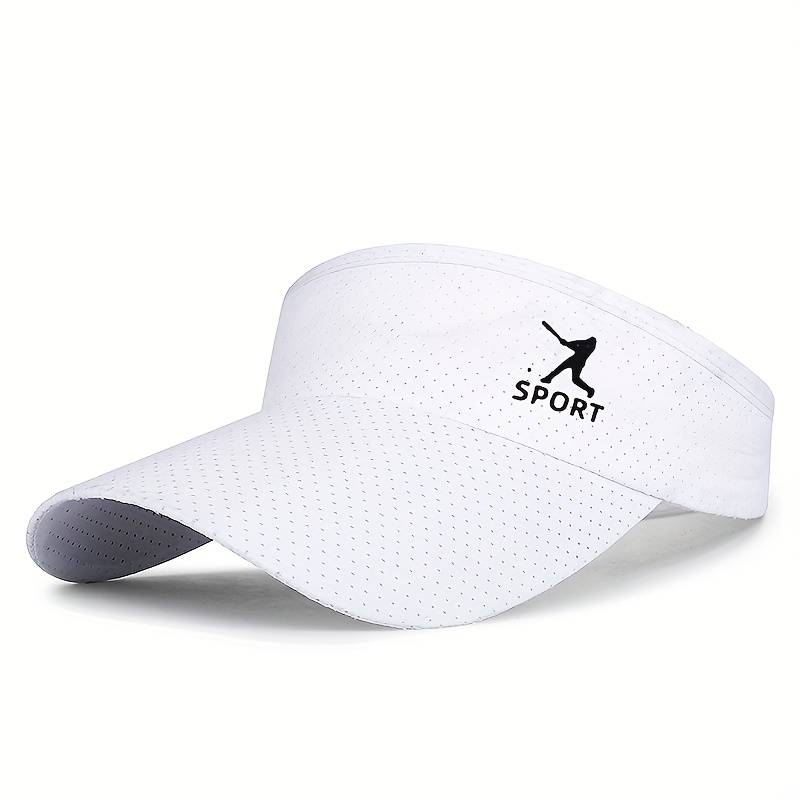 1pc Men's Quick-Dry Breathable Sports Cap White Polyester No-Top Duckbill Sun Hat with Adjustabl