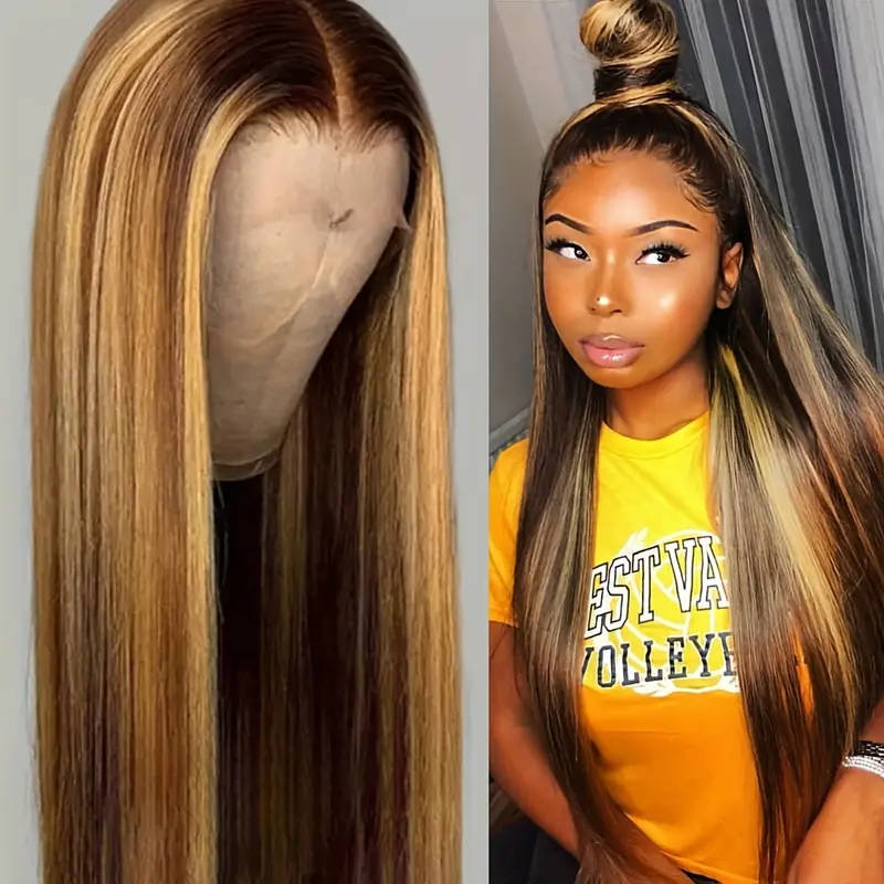 Long Straight Brown Blonde Synthetic Wig