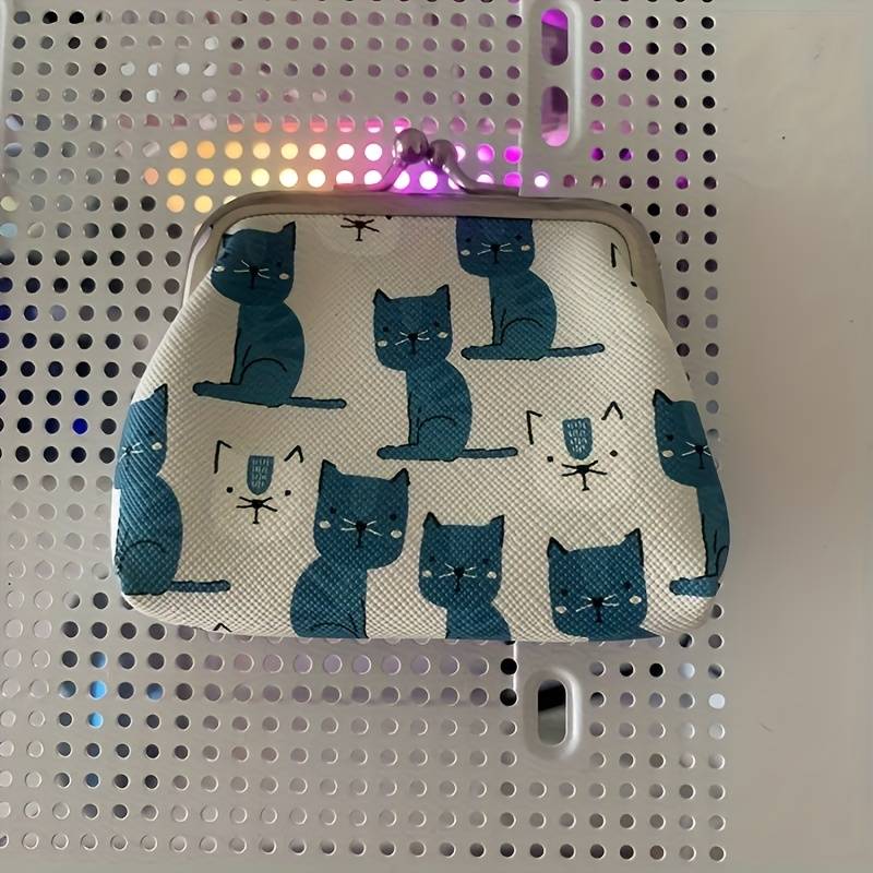 1pc Cute Cat Print Coin Purse Compact Cartoon Wallet for Women PU Material Hand Wash or Dry
