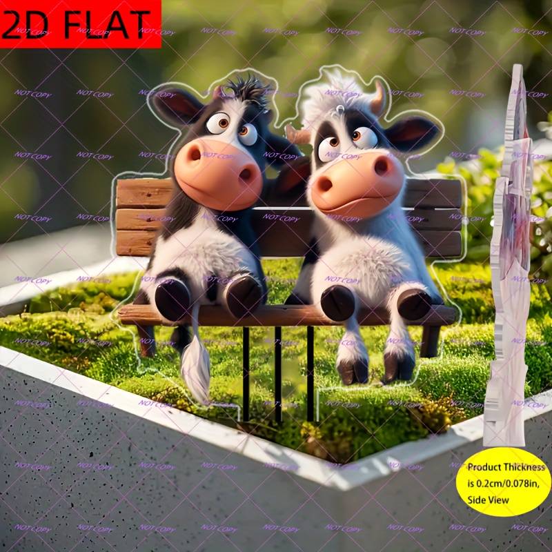 1pc 2D Flat  Printing Acrylic Gentle Cow Charming Outdoor Decoration Suitable for Patio Lawn V