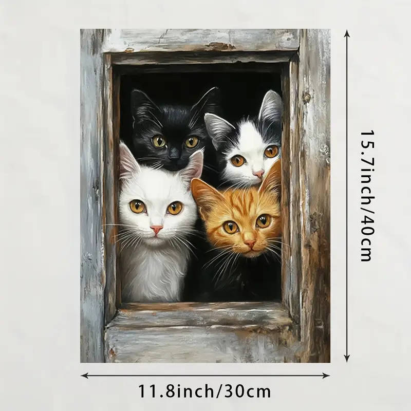 1pc Cat Window View Oil Painting Print Animal Theme Waterproof Canvas Wall Art 29.97-40.01 cm Framel