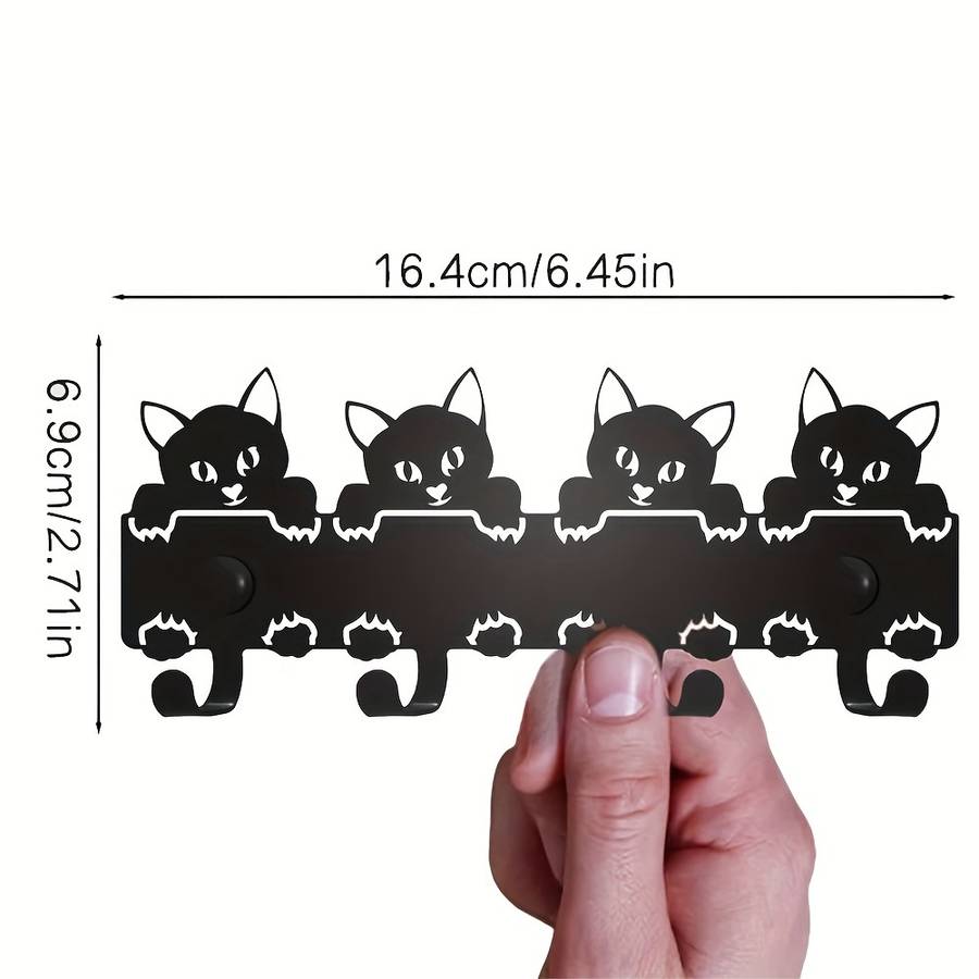 HELLOYOUNG Playful Cat-Themed Black Metal Key RackWall Mounted Decorative Entryway Organizer wit