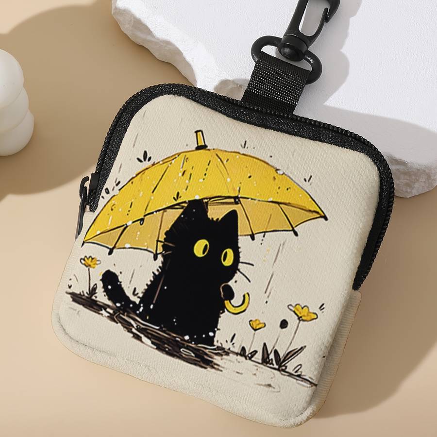 1pc Durable Umbrella-Holding Black Cat Pattern Large Capacity Coin Purse Versatile Key Card Dat