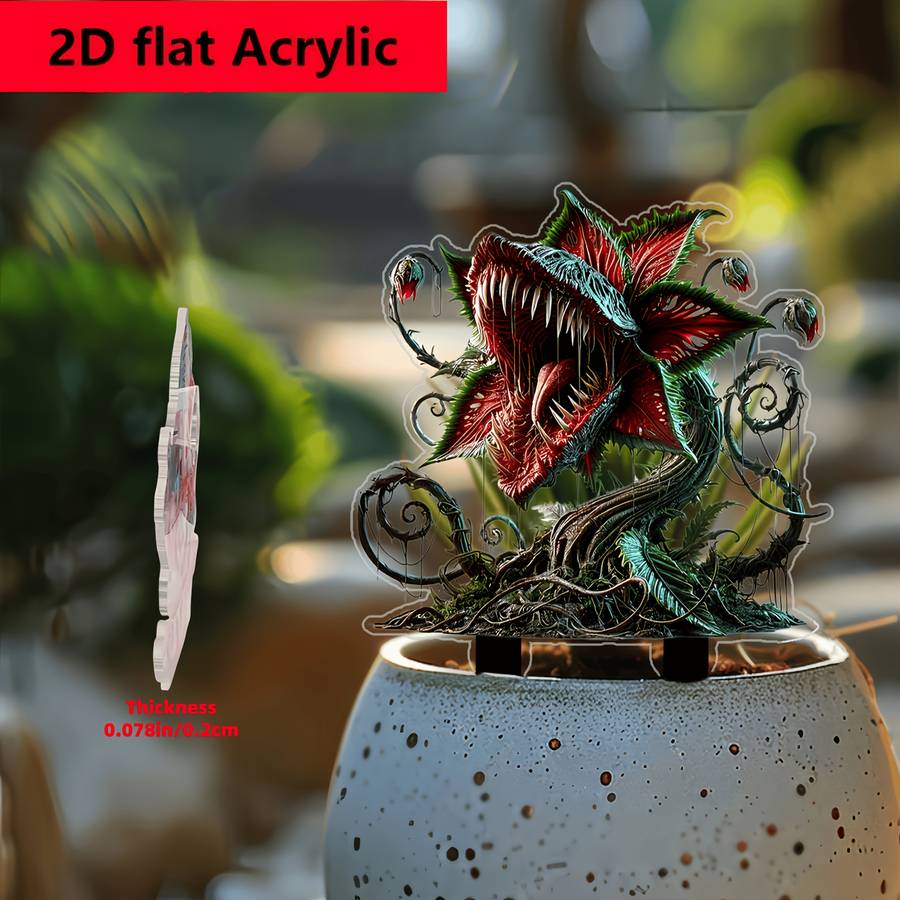 1pc 2D Flat  Printing Polymer Carnivorous Plant Garden Stump Contemporary Outdoor Decor for Pots