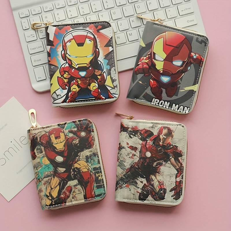 1pc Marvel Iron for Man Wallet Large Capacity Coin Purse with Multiple Compartments Zipper Closu