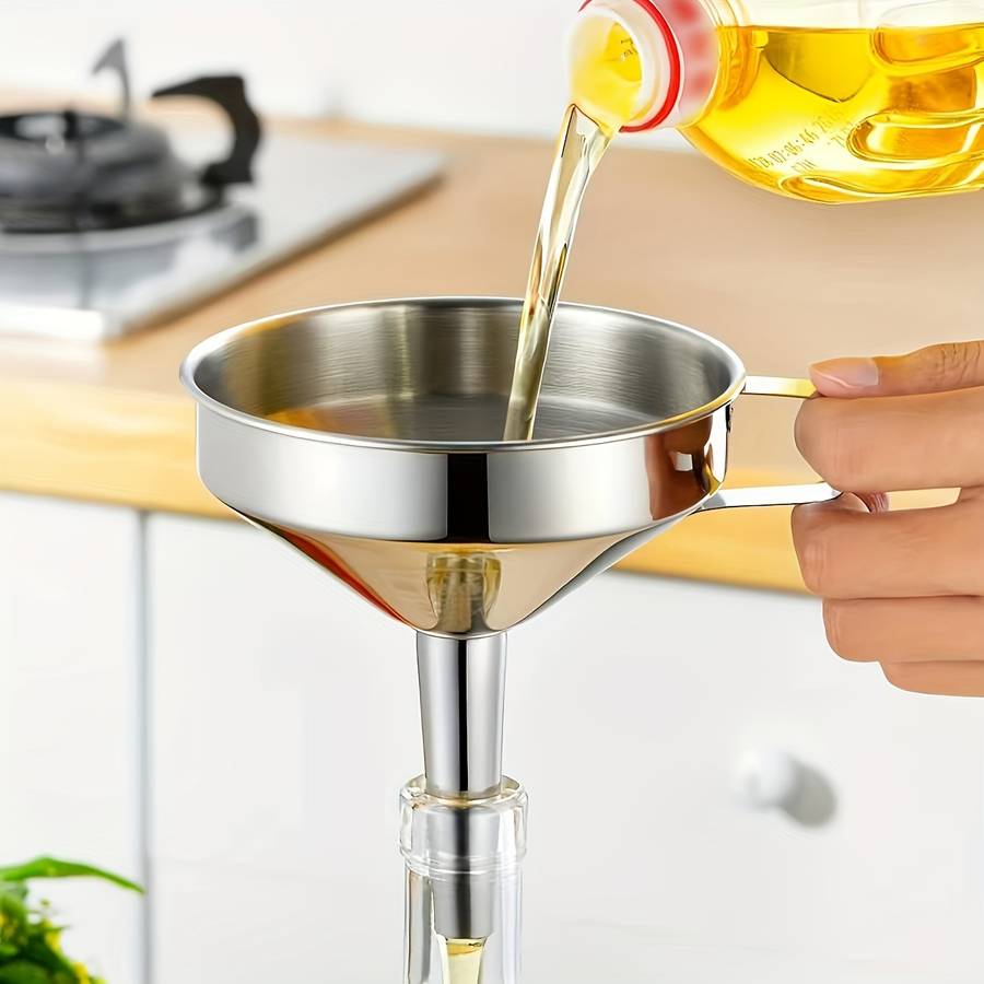1pc Stainless Steel Funnel With Detachable Filter Used For Cooking Oil And Conveying Liquid