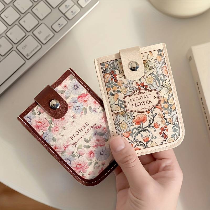 1pc Vintage Floral Pattern Pull-Out Multi-Card Slot ID Holder Large Capacity Compact Ultra-Thin Sy