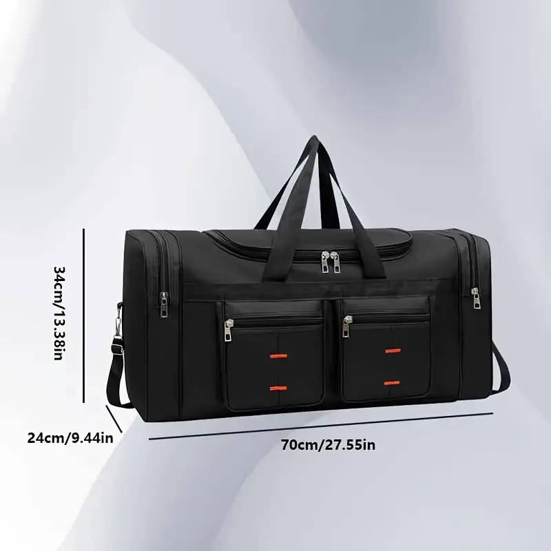 Large Capacity Nylon Sports Gym Bag for Men Solid Color with Zip Closure Water-Resistant Ideal