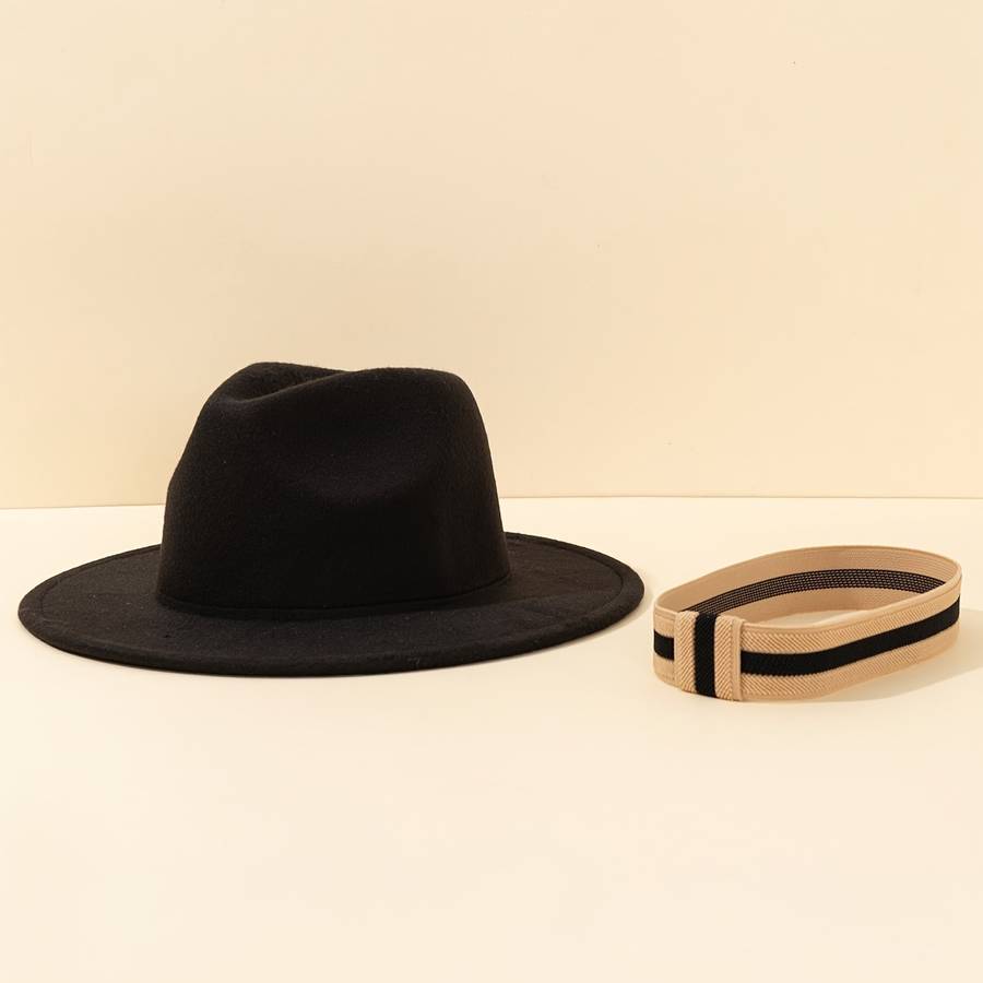 1pc Chic Women'S Fedora Hat with Striped Band Perfect for Outdoor Events Casual Wear And Parties