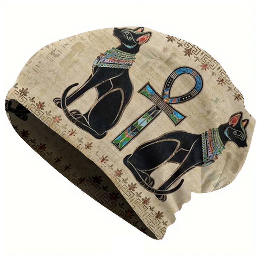 1pc Egyptian Thin Hat Hip Hop Hat Men's Warm Ancient Egyptian brimless beanie Retro floral prin