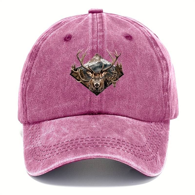 1pc Vintage-Style Unisex Elk Baseball Cap Green Suede with Deer Head Design Adjustable Fit for O