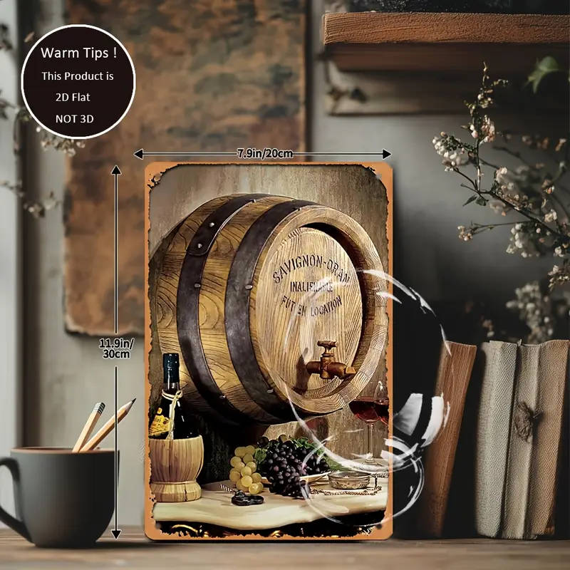 1pc 2D Design Toscano French Wine Barrel Wall Art Vintage Wrought Iron Decoration for Home 20.32 X 3