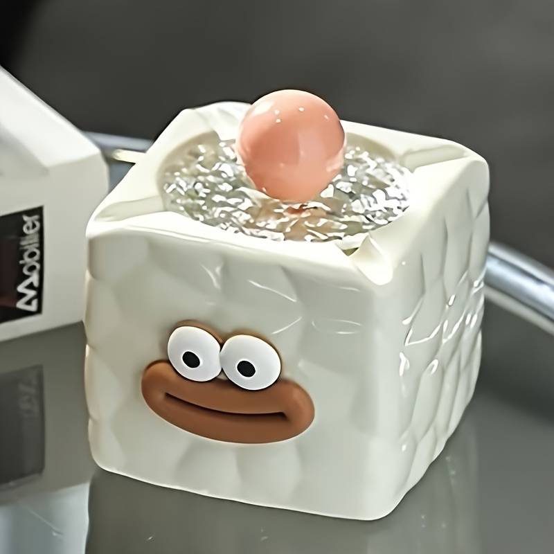 1pc Creative Cute Ceramic Ashtray Square Shape Contemporary Style High-end Tabletop Decoration