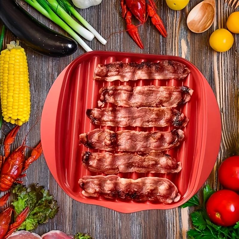 1set YUHUPHYLLIC Microwave Bacon Cooker with Lid PP Material Dishwasher Safe Splatter-Free B