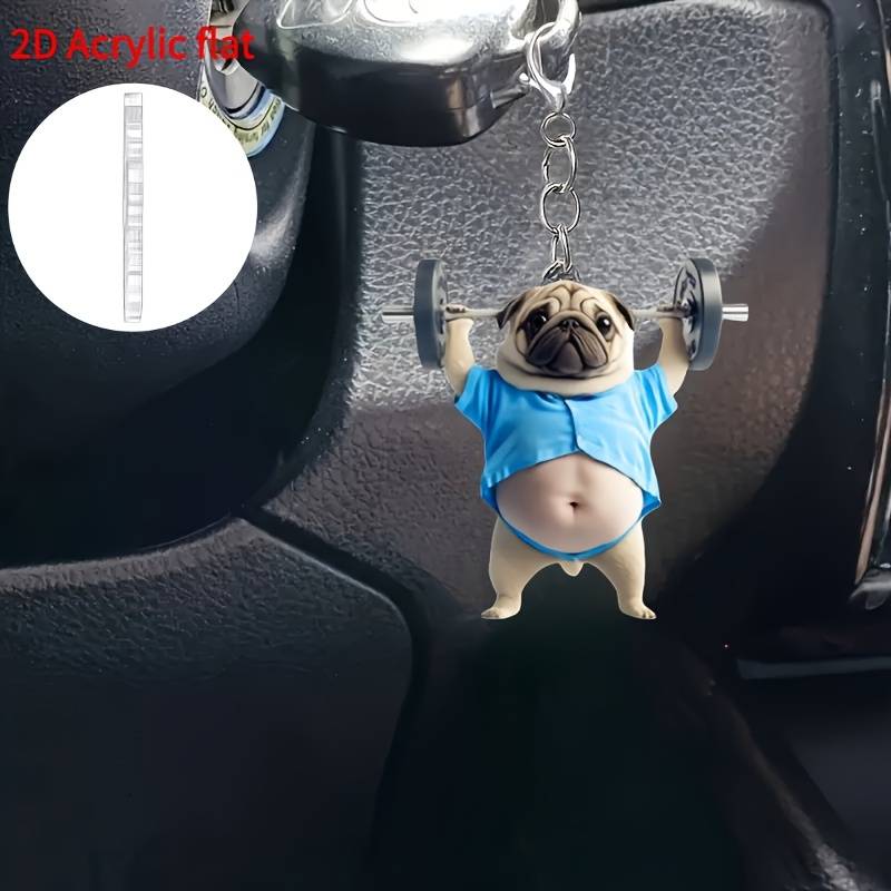 1pc 2D Flat   Keychain A Cute Pug  Acrylic Keychain Adorable Flat Key Ring Ornament Suit