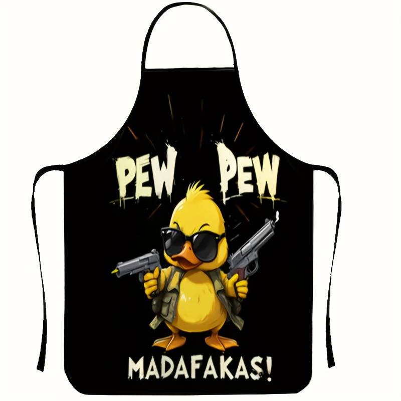 1pc One Men's Kitchen Apron with "PEW PEW" Letters and Cool Duck Pattern Humorous Style Kitc