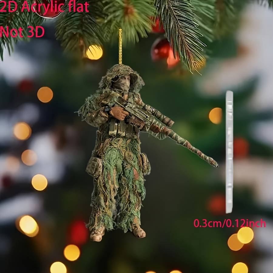 1pc 2D Flat  Tactical Camo and Gun Acrylic Keychain Ideal for Cars Home Decor and Gifts Perfec