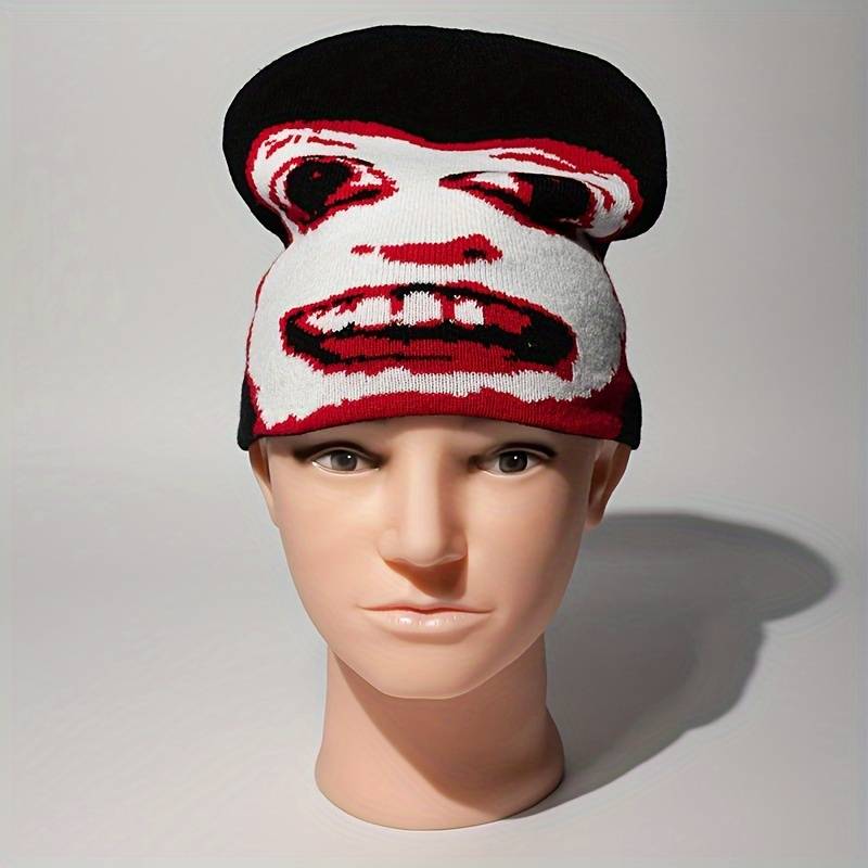 1pc Trendy Knit Beanie with Unique Big Eyes Mouth Design Stretch Fit Lightweight for Fall Wint