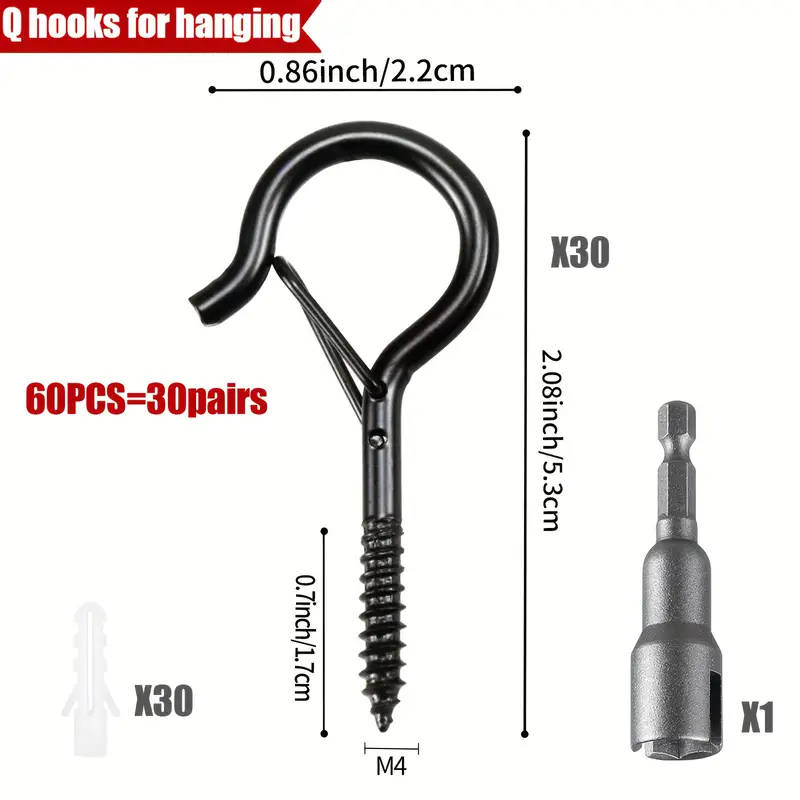 60pc Q-shaped hooks with safety buckle