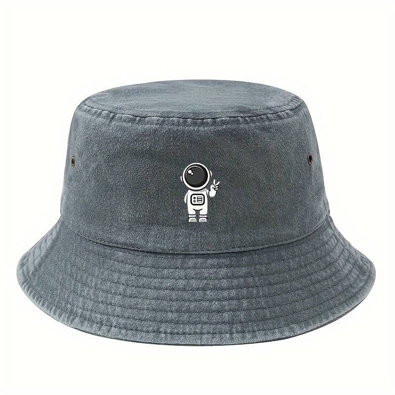 1pc MAKEFGE Men's Fashionable Astronaut Cartoon Bucket Hat Soft Top Sun Protection Casual Outdo